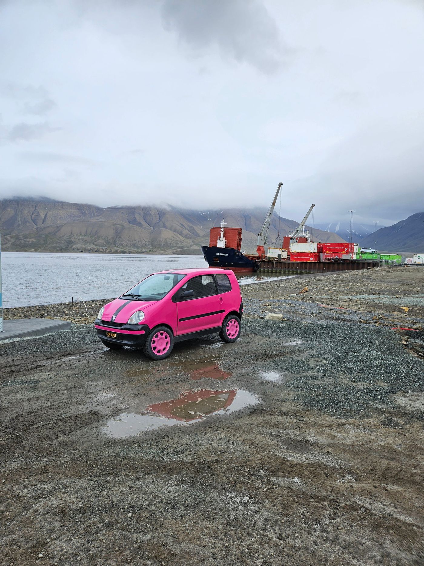 A pink city car in a town with forty kilometres of road