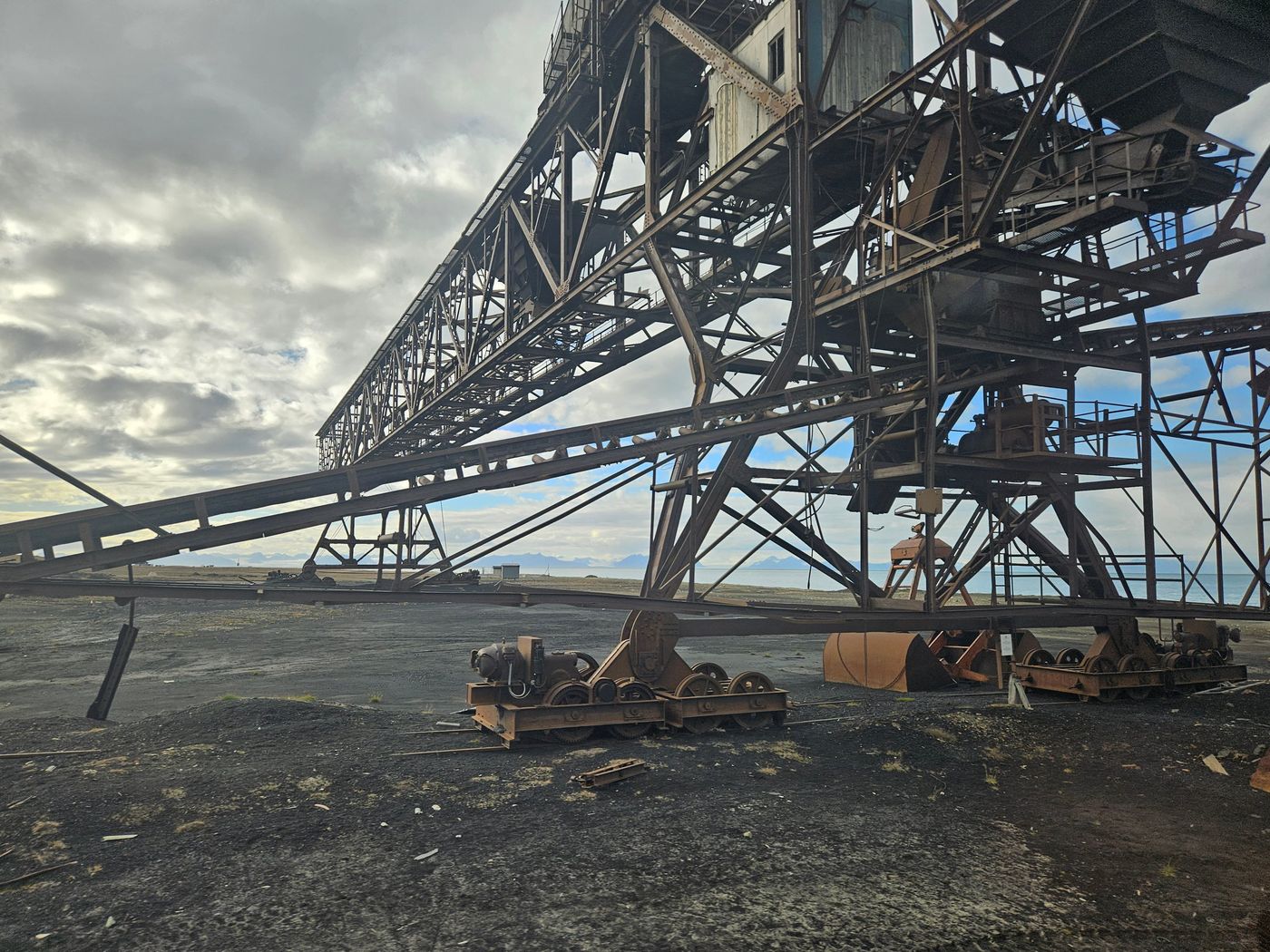 The coal gantry still standing over black ground