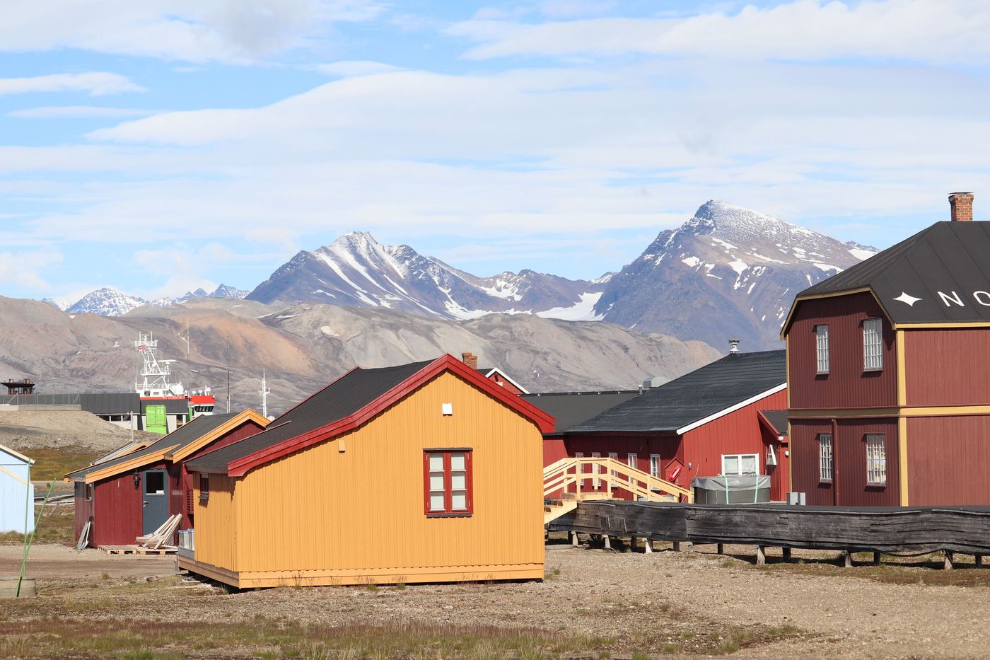 Yellow and red painted houses of the station