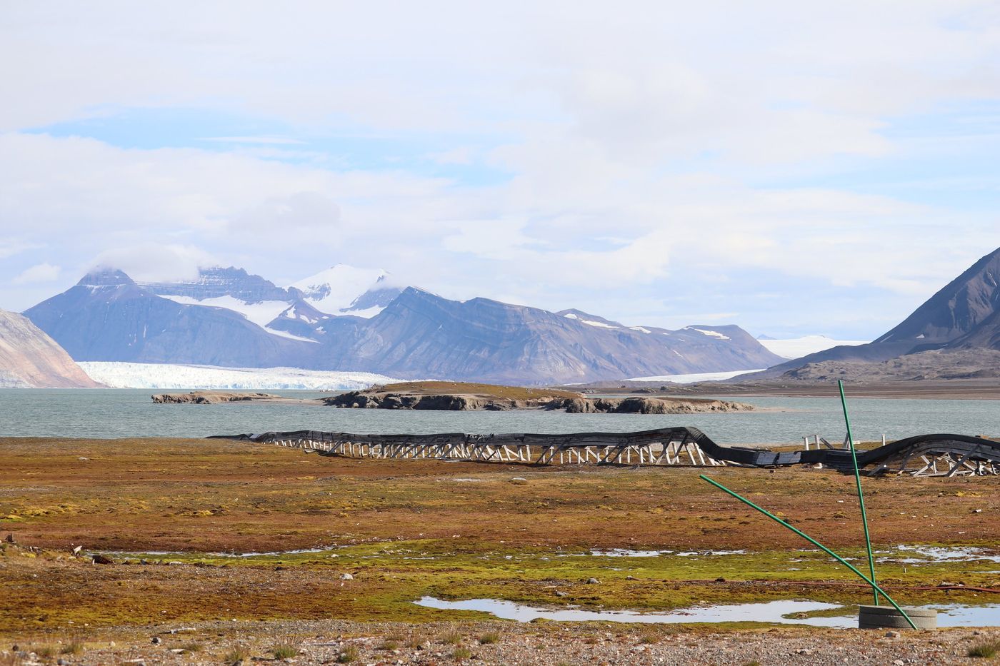 Tundra, glacier and the green shallows beyond