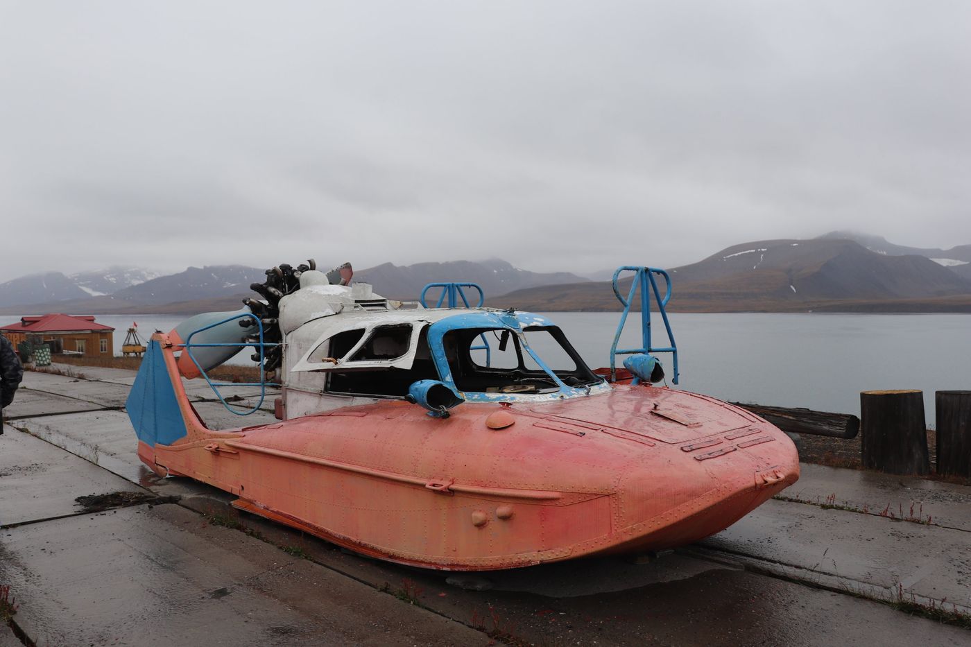 Passenger hovercraft hauled out on the quay