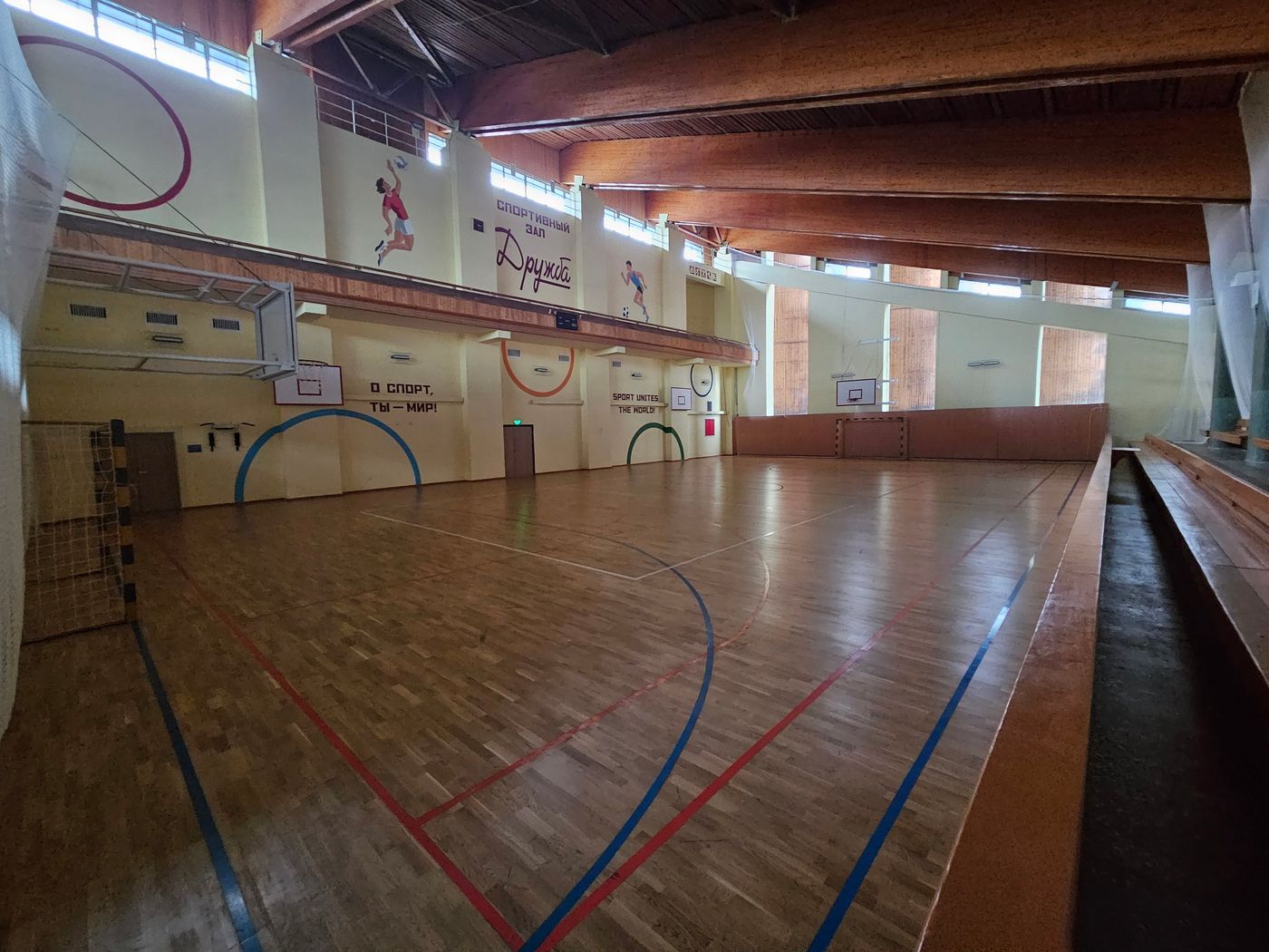Sprung floor and court lines in the northern gym