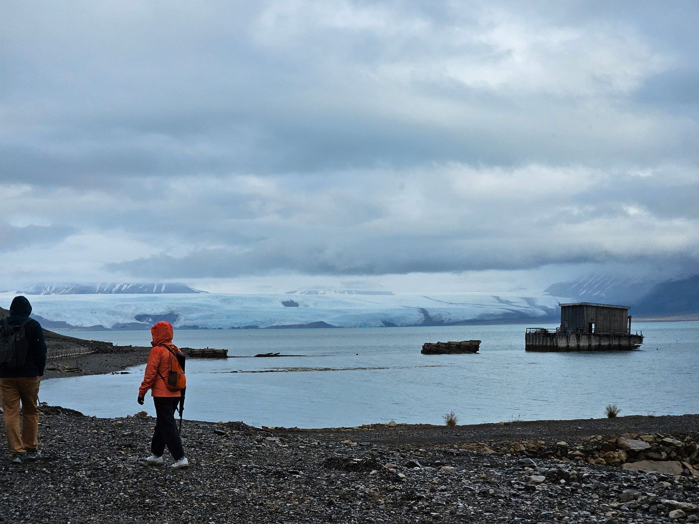 The glacier front across the fjord from the town