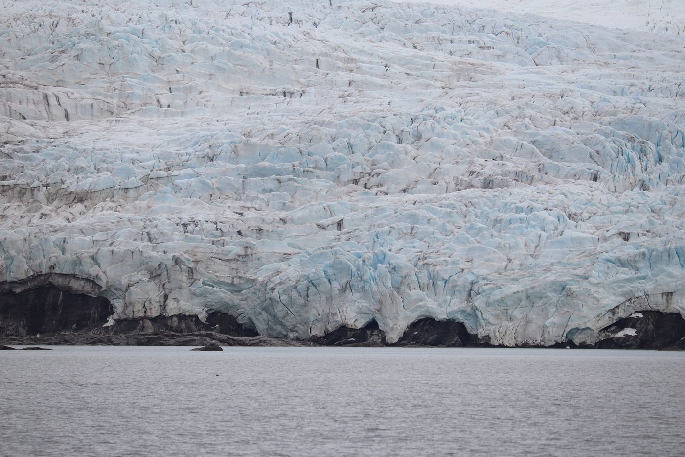 Close under the front, the ice going blue in the seams