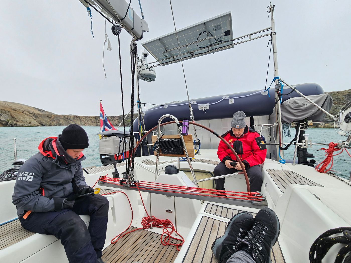 Off watch in the cockpit with Bear Island abeam
