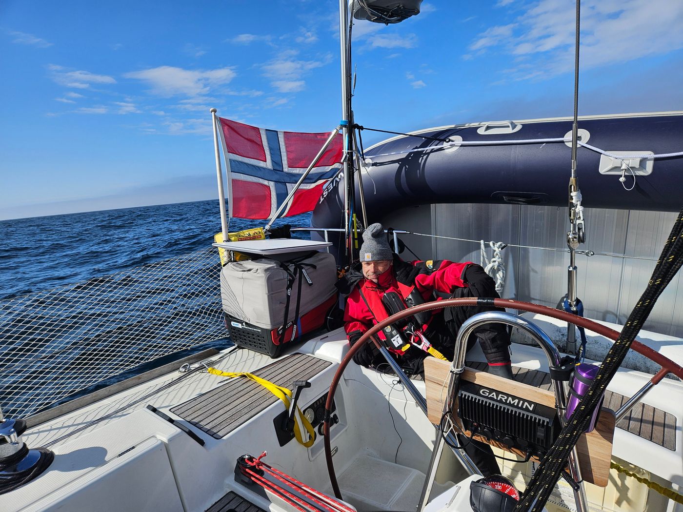 Blue water at last, still hand steering south