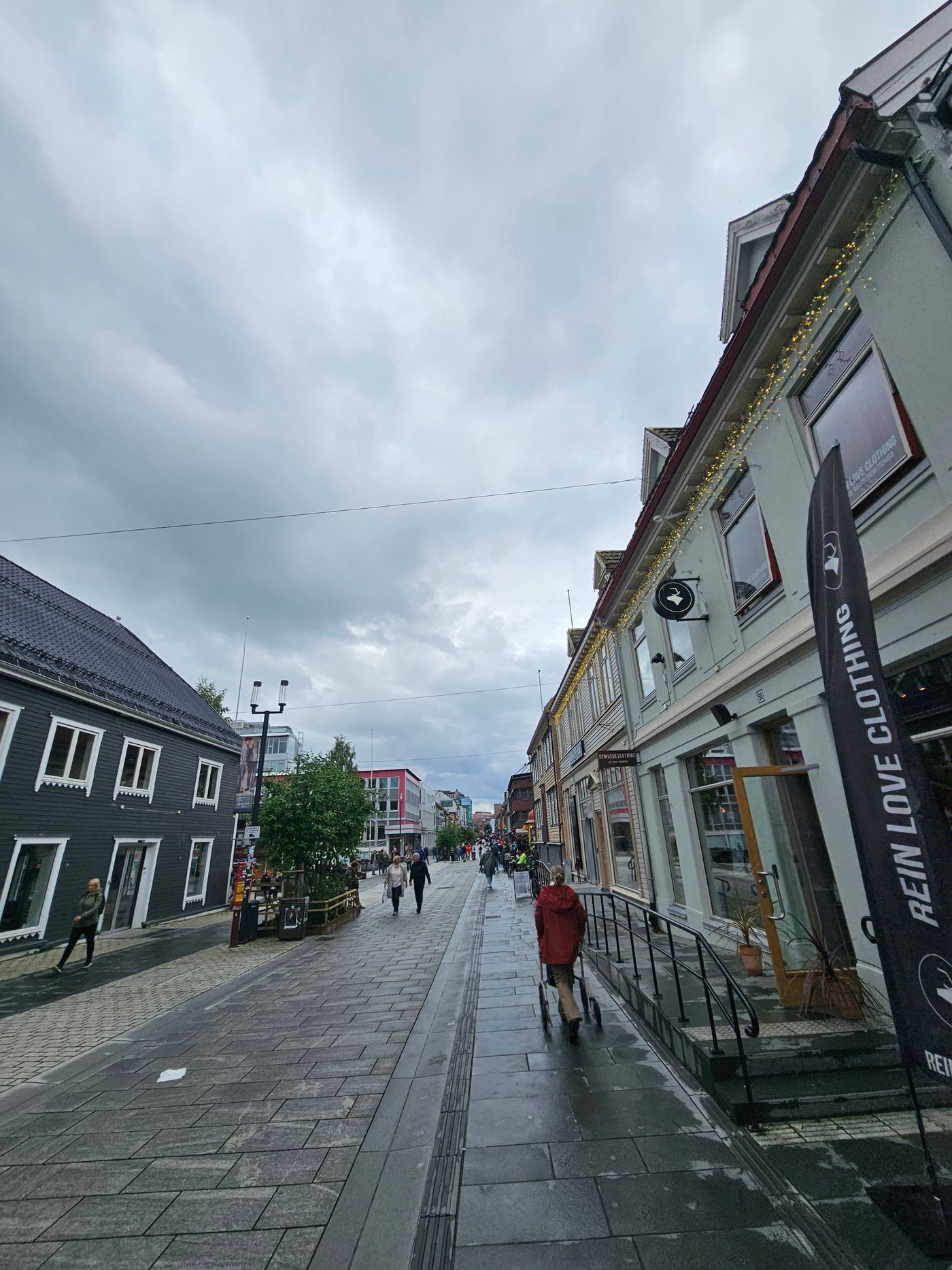 Rain on the wooden street of the old town