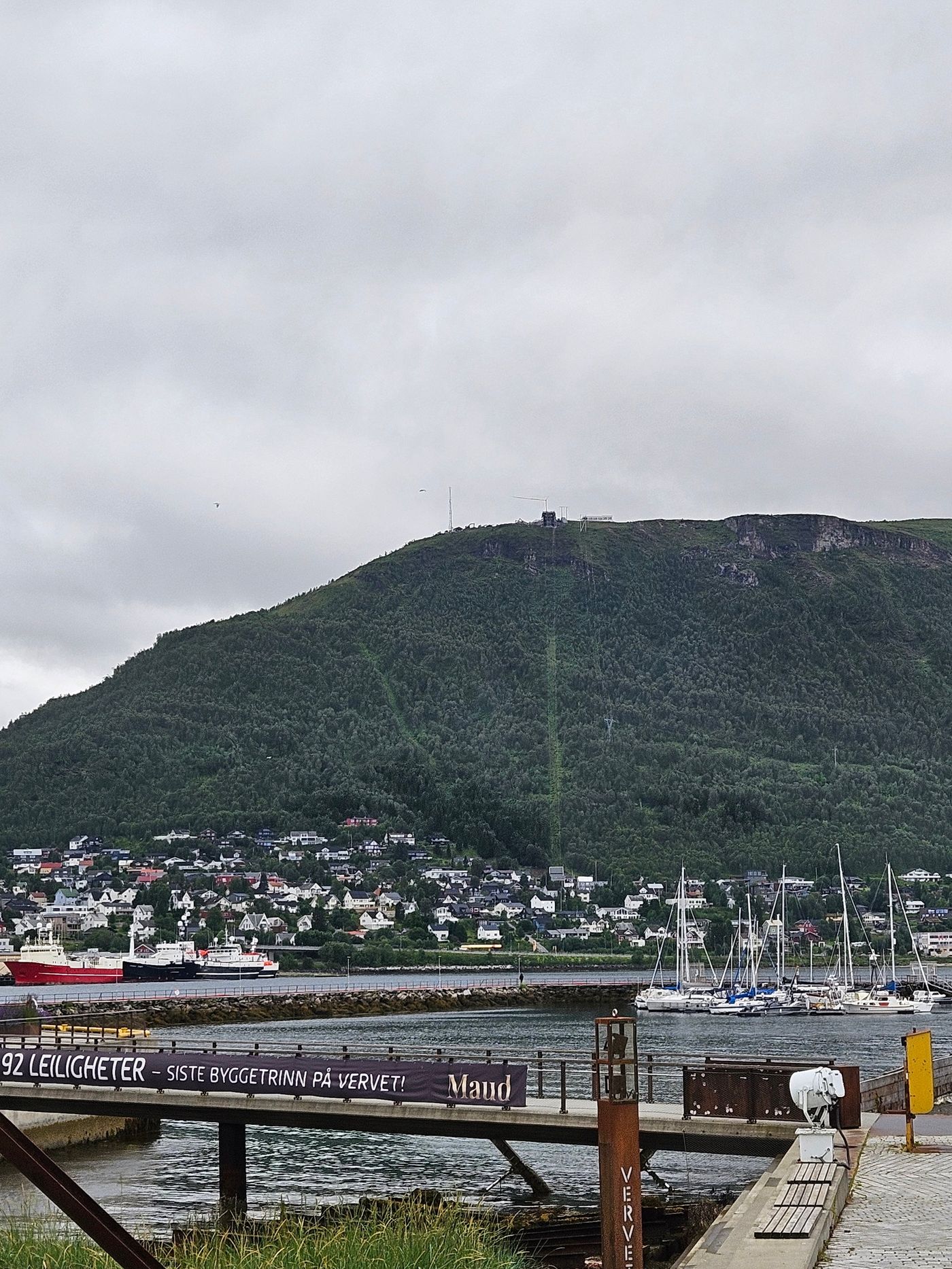 The mountain rises straight off the harbour rail