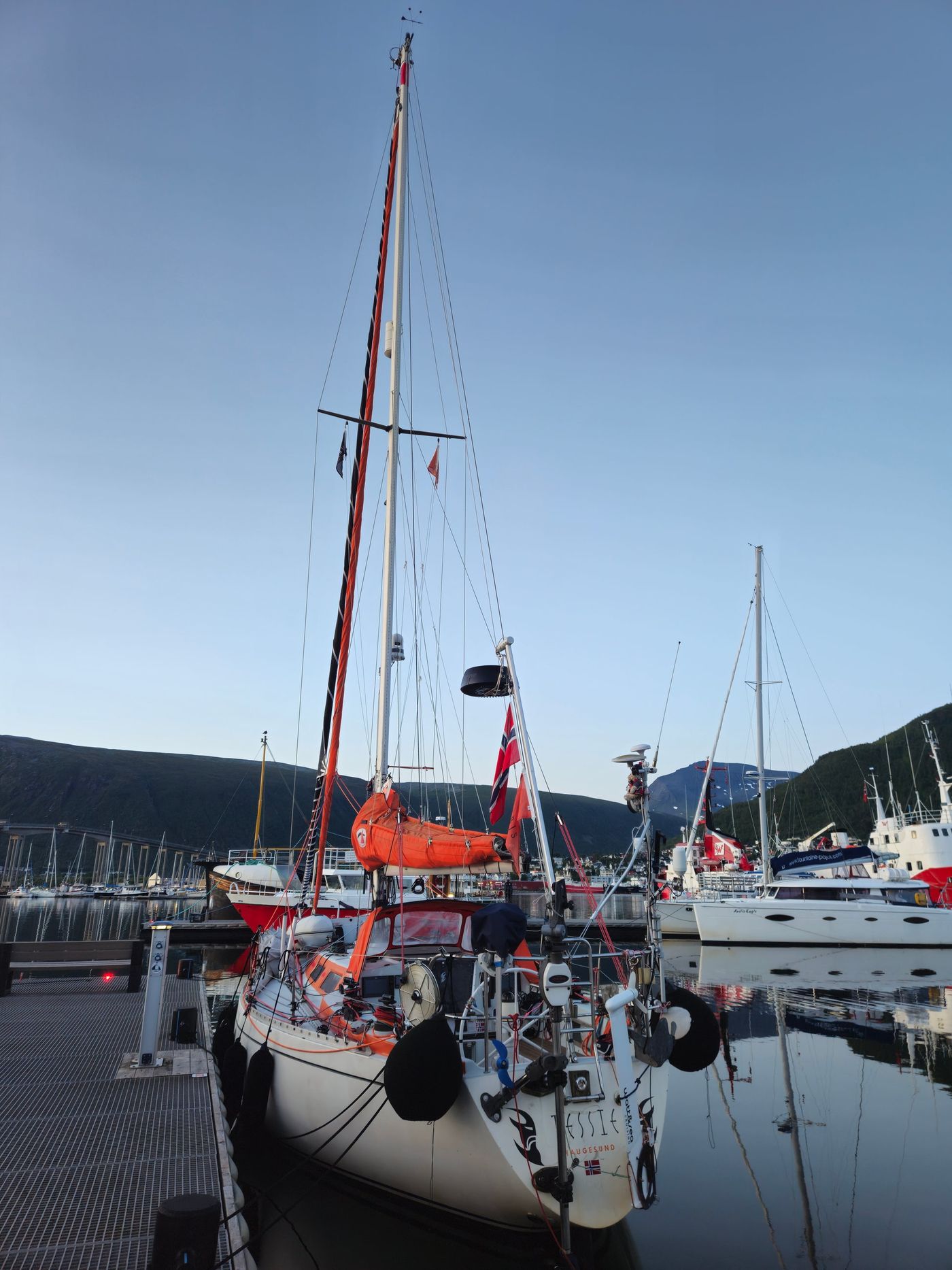 Masts still bright at half past one in the morning